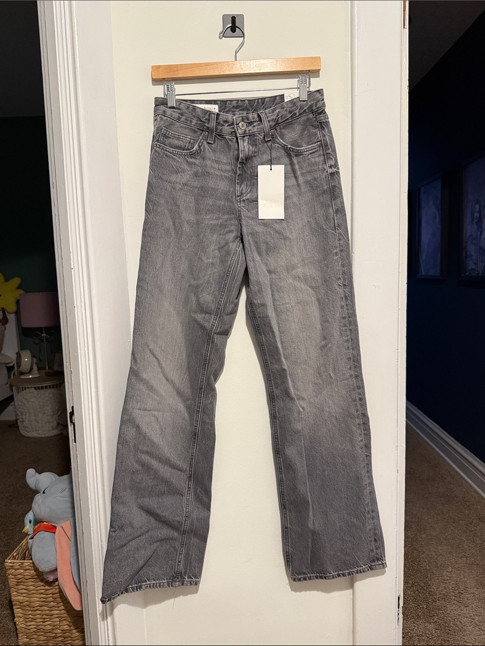 Zara Washed Gray High-Rise Wide-Leg Jeans